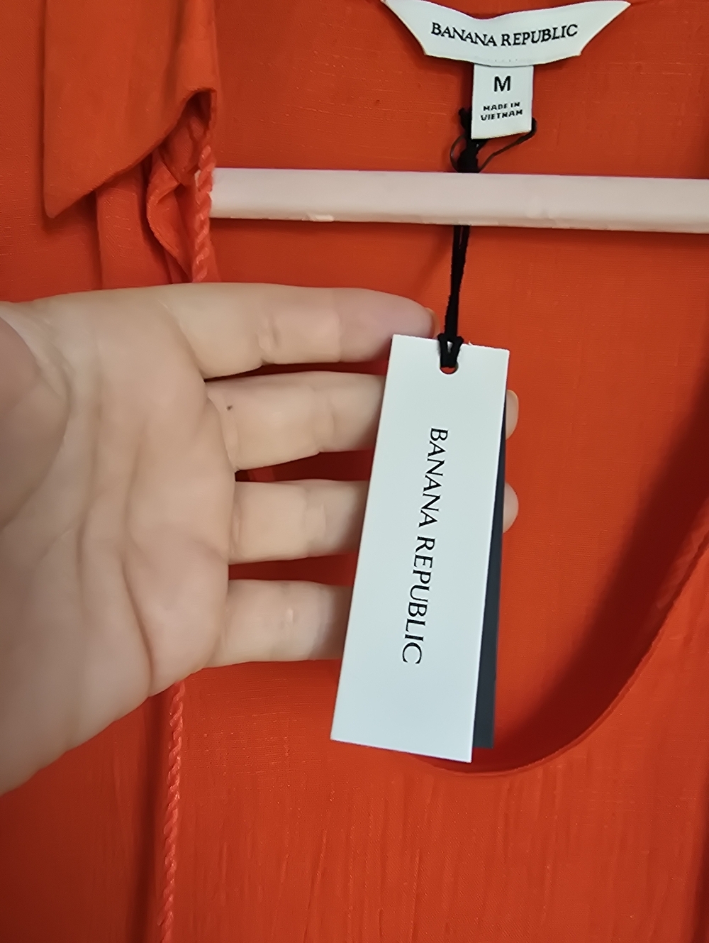 Banana Republic NEW Orange Linen Gauze Tie Tassel Popover Shirt Top SZ Medium - Picture 9 of 12